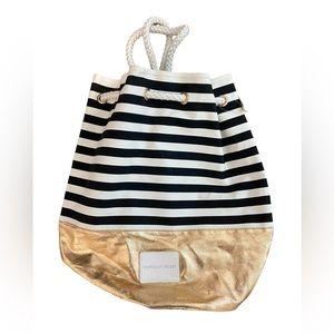 Victoria Secret Beach tote back pack conch close striped black white gold